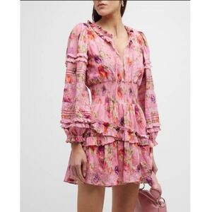 LoveShackFancy Clarkie Puff Sleeve Embroidered Lace Mini Dress Boho Medium